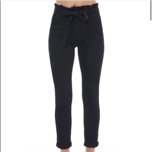 Prosperity Black Denim Tie Waist Paper Bag Skinny Jeans - Picture 7 of 12